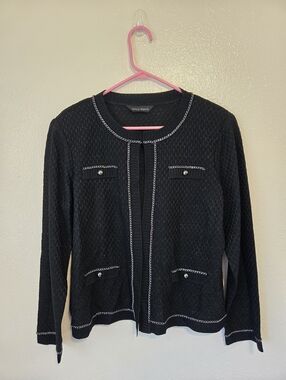 Ming Wang Jacket Womens Medium Blazer Chain Trim Detail Neutral Office Classic